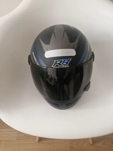 Capacete Moto R8 Fechado, Viseira Fumê, Preto/Azul, Tam. 56
