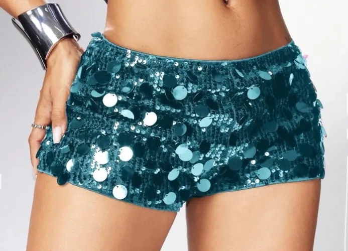 ROMWE SHORT CURTO LANTEJOULA AZUL BRILHANTE