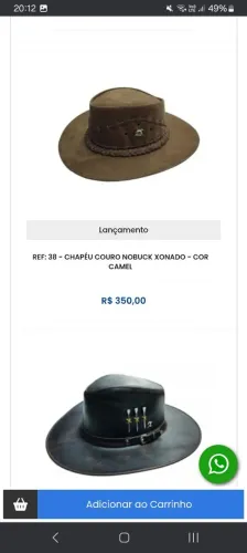 Chapeu couro tamanho G NOVO