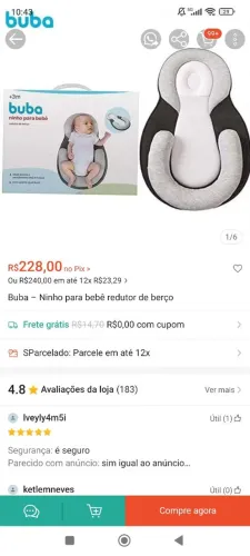  Ninho BUBA para bebê redutor de berço