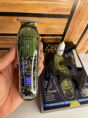 Máquina de Acabamento Kemei KM-1928 Transparente Camuflada - Visor LCD Bateria 120min