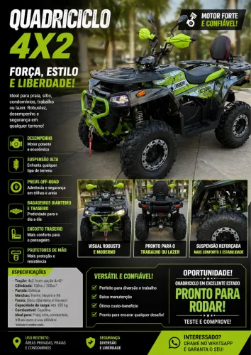 Quadriciclo 4x2 ZERO KM - Novo, Forte e Pronto pra Uso!
