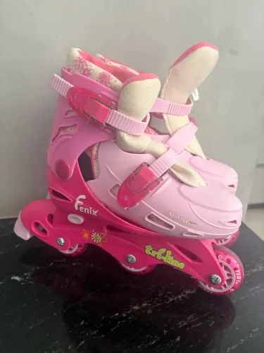 Patins Tri-Line com Numeração Ajustável Rosa - Meu Primeiro Patins Fenix