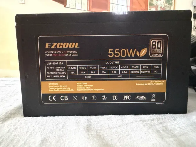 Fonte 550W Ezcool 80 Plus Bronze - Excelente Estado