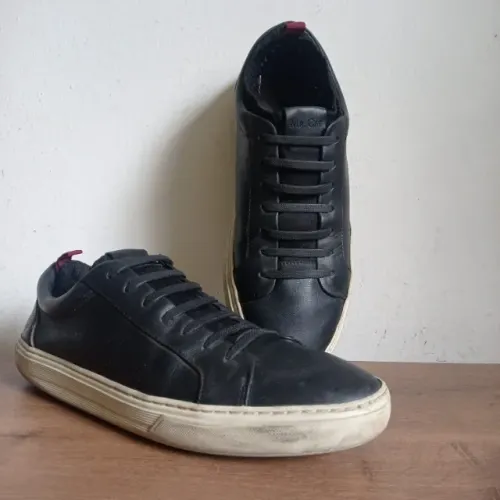 Tênis sapatênis - 43 - mr cat original - comfort couro legítimo preto cadarço elástico