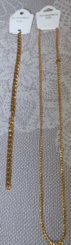 Pulseira e corrente colar novas de aço cirúrgico dourado