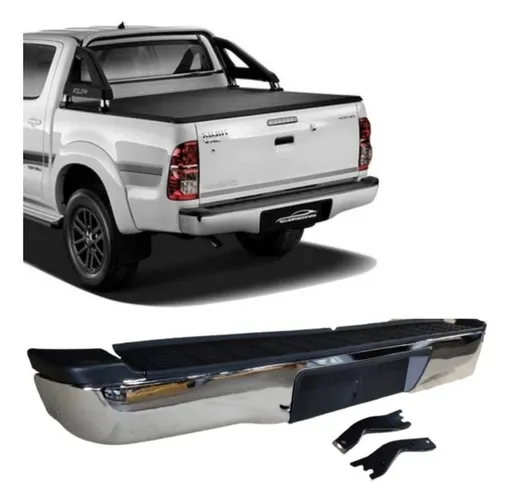  Parachoque Traseiro Cromado Hilux 2005 Até 2015 Com Pisante