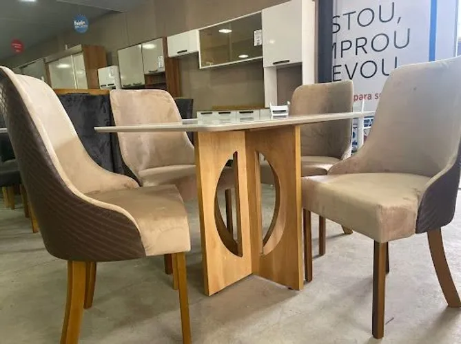 Sala mesa jantar 4 cadeiras tampo de vidro