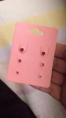 Trio de brincos cravação inglesa zircônia Pink prata 925 legítima