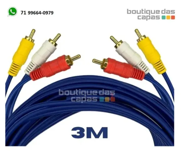 Cabo Reforçado Áudio Vídeo 3rca X 3rca rca x rca Transferência Tv Dvd 3 metros