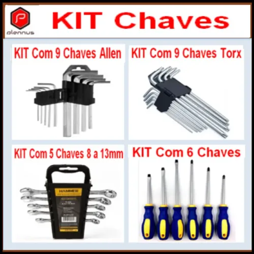 Kit (9 Chaves Allen + 9 Chav Torx + 6 Chav de Fenda + 5 Chav de Boca/Estrela 8-13mm) z666