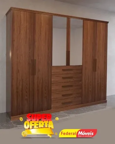 Guarda Roupa 100% MDF 6 Portas 5 Gavetas c/ Espelho Promoçao Fazemos Entrega Novo