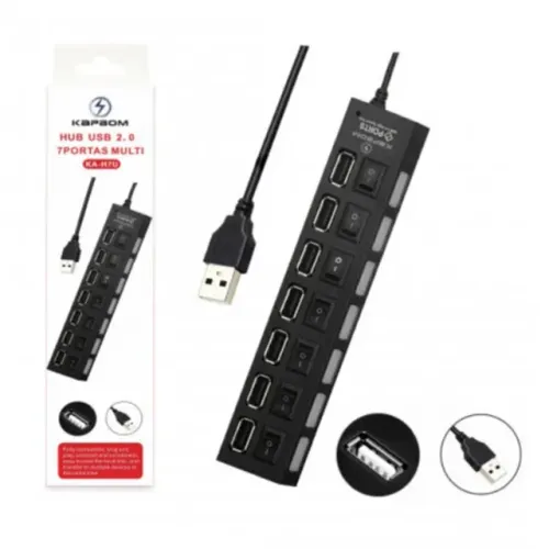 Hub Usb 2.0 7 Portas Com Interruptor E Led - Ka-h7u