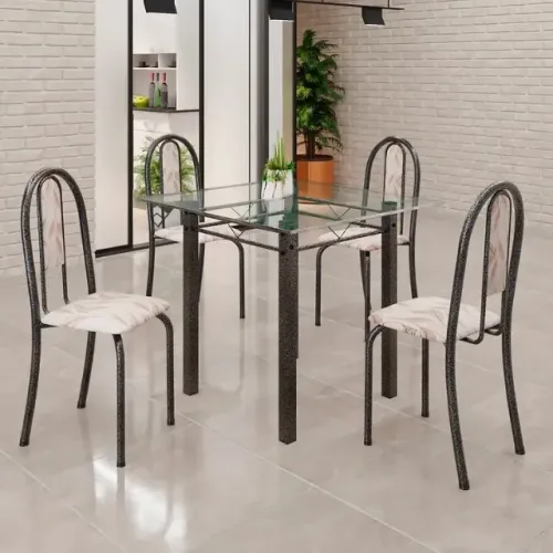 MESA 75X75 VIDRO COM 4 CADEIRAS ANE A SOMA - Pronta Entrega