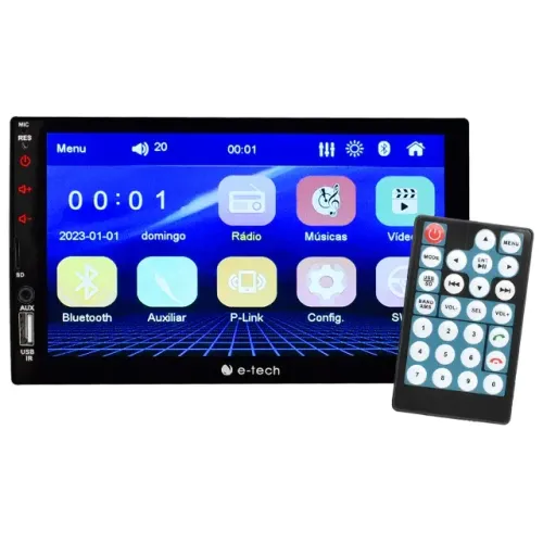 Dvd 1 Din Tela 7" 4x50w Rms Sem Leitor Dvd Com Usb Auxiliar Bluetooth Mini Sd Espelhamento