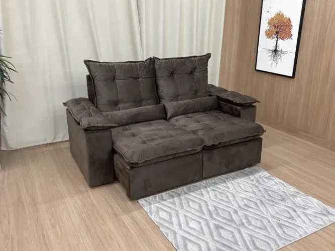 Sofá Retrátil 2 Lugares 200cm Veludo Marrom
