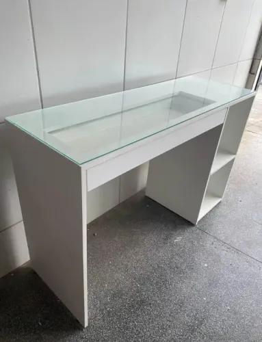 Mesa de Vidro Branca com Gaveta