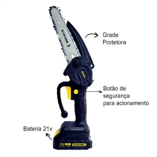 MINI MOTOSERRA ELÉTRICA MOTOSER PORTÁTIL A BATERIA 4 PPOLEGADAS 21V + 2 BATERIAS BOM-9101