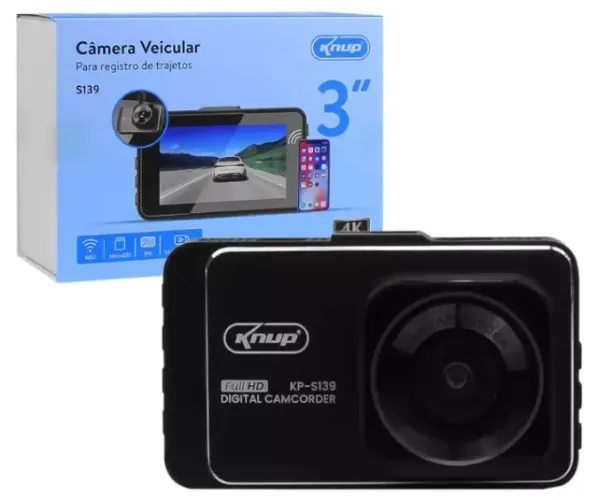 Câmera Automotiva Universal Knup KP-S139 4k 3-Polegadas Visão Noturna de 5v