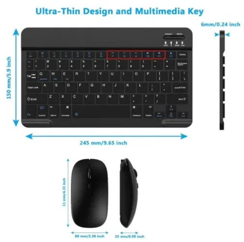 Combo de teclado e mouse Bluetooth ultrafino, portátil, recarregável, teclado sem fio para