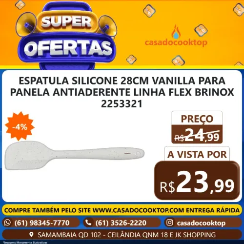 ESPATULA SILICONE 28CM VANILLA PARA PANELA ANTIADERENTE LINHA FLEX BRINOX 2253321