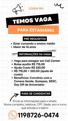 Vaga estágio no Tatuapé