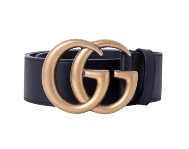 Cinto Gucci GG Marmont Couro Preto Dourado