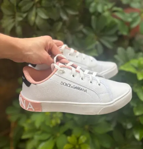 Tênis feminino, Dolce & Gabanna, branco com rosa