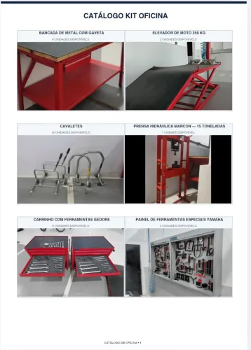 Kit Completo de Equipamento e Ferramentas para oficina de Motos