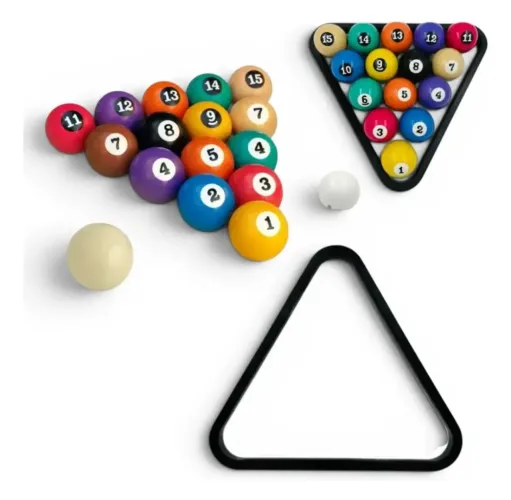 Kit Jogo Bolas Sinuca 54mm Com Bola Branca 58mm E Triângulo