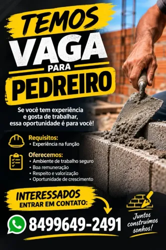 VAGA DE PEDREIRO PARA PARNAMIRIM