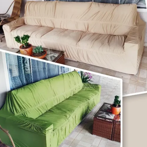 Kit 2 Capas de Sofá 4/5 Lugares nas Cores Palha e Verde Oliva GG 21 Elásticos Usado