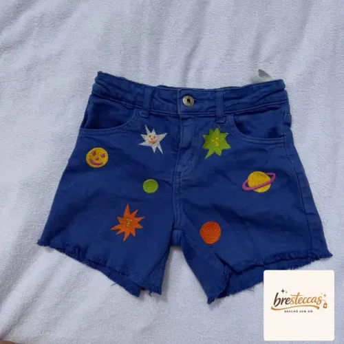 Short Infantil Fábula Azul Bordado - Tamanho 8