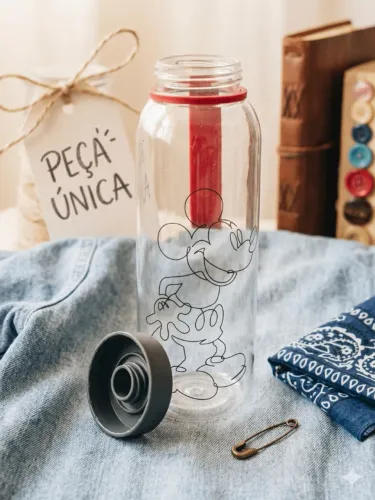 garrafa transparente mickey mouse - peça única