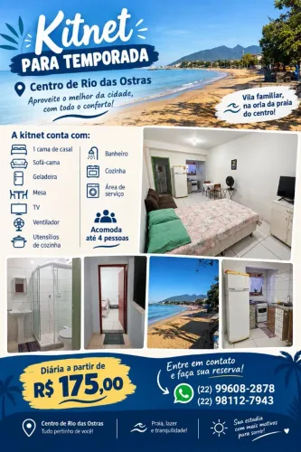 Kitnet temporada no centro de Rio das Ostras