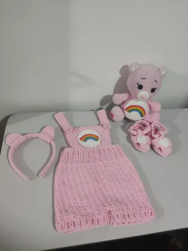 Kit Fantasia Bebê 3 a 6 meses - Ursinho Rosa