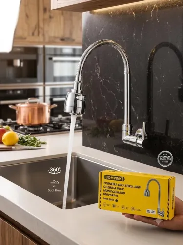 Torneira de cozinha gourmet parede com chuveirinho giratória