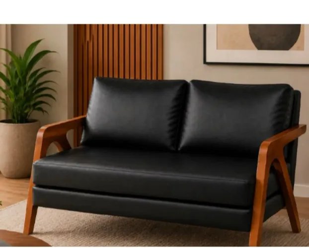 Sofá Namoradeira Mona 2 Lugares Estofada Tecido Em Corino Sofá Decorativo