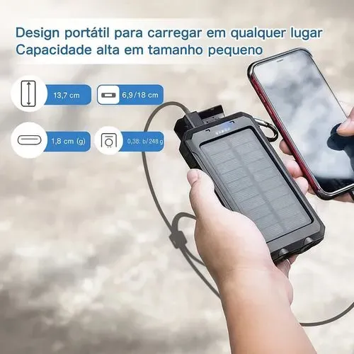 Carregador Portátil Power Bank Solar Usb Laranja Laranja