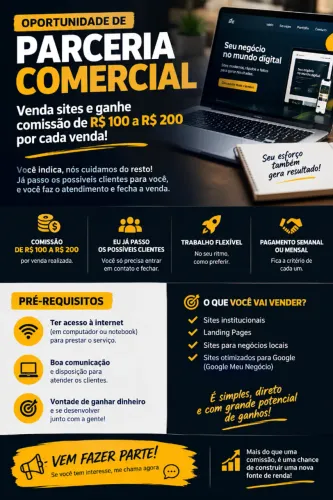 Vendedor Comercial de Sites - Comissão por Venda