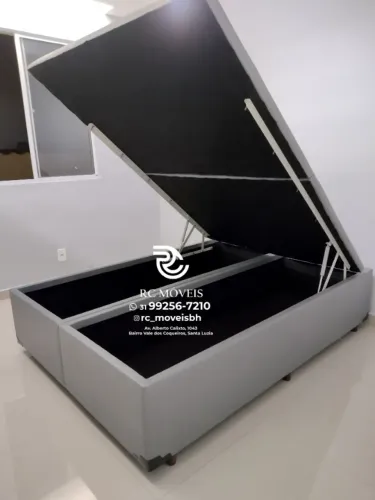 Cama box completa Baú Queen 1.58x1.98 Bipartido Blindado com Pistão a Gás