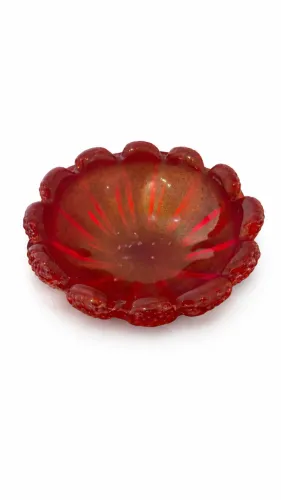 Centro de Mesa Murano com Pó de Ouro - Fruteira em Vidro Artístico Vermelho