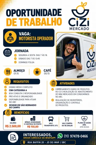 VAGA DE MOTORISTA | SALÁRIO 2500,00