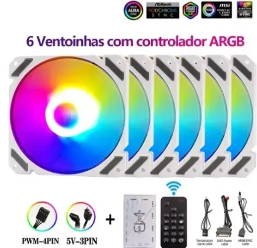 Kit fans 120mm Argb c/ controladora e controle remoto, Wovibo (65 CFM)