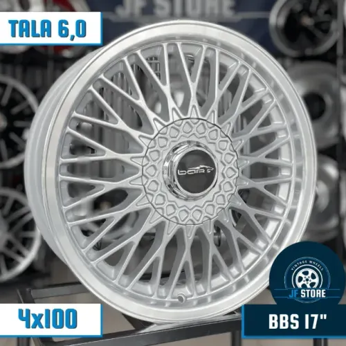 JOGO COM 4 RODAS B.A.R BBS BALLINA ARO 17" TALA 6,0 - PRATA COM BORDA DIAMANTADA 