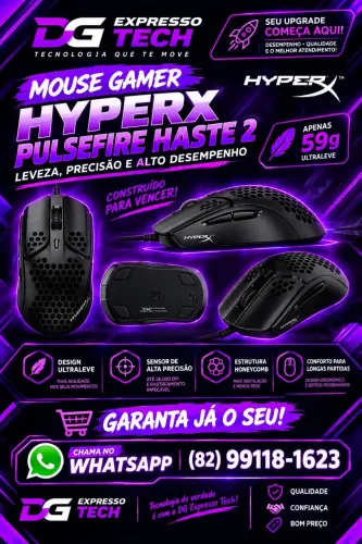 Mouse Gamer HyperX Pulsefire Haste 2 Preto - Ultraleve 61g