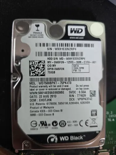 HD 750GB WD BLACK DE NOTEBOOK(SERVE EM PC)