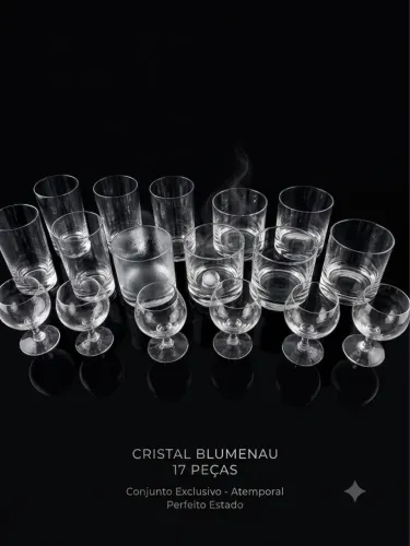 17 peças de cristal blumenau ,para água, vinho e whisk , anos 80
