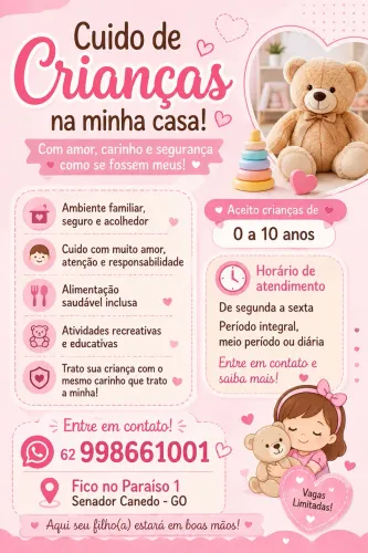 Ofereço meus serviços de babá, cuido da sua criança com muito amor e carinho