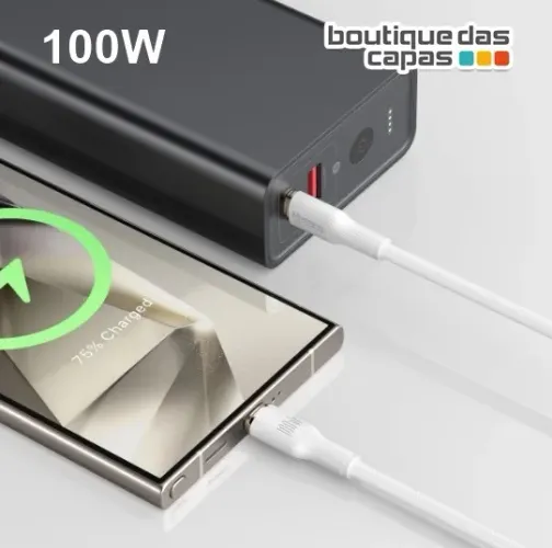 CABO DADOS TIPO C x TIPO C 100W HREBOS (3M 3 METROS) IPHONE SAMSUNG MOTOROLA XIAOMI